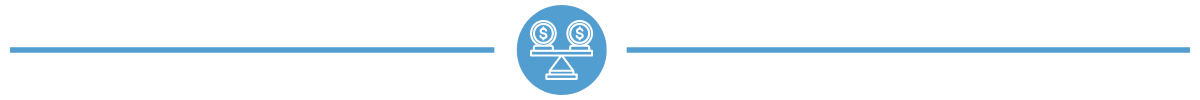 Blue line with scale in the center with dollar signs on scale